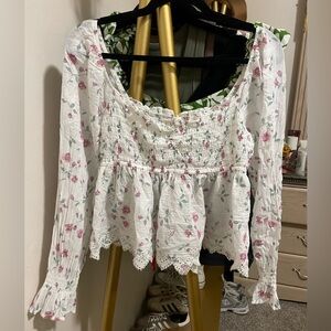 American Eagle Outfitters Pink Floral Smocked Blouse